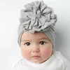 12 Farben Baby Hüte süße Mädchen Jungen Knoten indischer Big Flower Turban Kopfschmuck Kappe Kinder Kopf Wrap Feste weiche Kopfschrift Rippte Baumwollkind Kleinkind Haarband Mütze