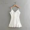 Summer Women Sexy Bodycon Mini Embroidery White Lace Ruffle Short Tunic Beach Dress 210415