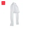 Kadın Bluzlar Gömlek Beyaz Kırpılmış Kadınlar Turn-down Yaka Uzun Kollu Kısa Gömlek Pamuk Cep Tasarımı Tek Göğüslü T Yaz
