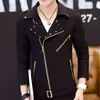 Idopy Fashion Korean Style Mens Motorcycle Jacket Irregular Zipper Slim Fit Zip Up Lapel Collar Rivet Studded Coat For Male 211110