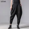 XITAO grande taille femmes automne hiver pantalon personnalité taille élastique noir Harem décontracté épissé pantalon XWW3091 211124