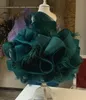 2021 Dark Green Luxurious Flower Girl Dresses Ball Gown Sheer Neck Tiers Feather Lilttle Kids Birthday Pageant Weddding Gowns ZJ674