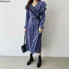 Wiosna Kwiatowy Druku Sukienka Kobiety Z Długim Rękawem Tunika Elegancki V Neck Loose Es Korean Party Pink Blue Robe Femme 210513