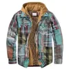 Men's Casual Hooded Thick Jacket Fake Two-piece Plaid Long Sleeves Coat 2022 Autumn and Winter