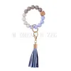 Key Ring Bracelet Car Key Ring Silicone and Wood Beaded Bangle Keychain Wristlet Leather Tassel for Women Girls Bags Pendant