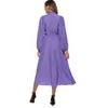 Femmes Robe élégante à lacets Collier Bowtie Lanterne Manches Violet Couleur Lâche Plus Taille Design Bureau Work Wear Spring Summer 210527