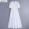 Femmes élégant O cou manches bouffantes nid d'abeille conception blanc robe mi-longue bureau dame Chic décontracté mince Kimono Vestido DS8206 210416