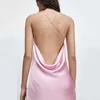 Women Sexy Satin Backless Sleeveless Mini Dress Woman Elegant Pink Slip Vestidos Sundress Summer Beach Club Night Dresses 210709