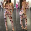 Off Ombro Sexy Floral Imprimir Jumpsuits Dois Peça Backless Club Macacão Womens Jumpsuit Strapless Bodyless Full Bodysuit Verão Macacões 210419