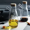 Bottiglia di olio di vetro trasparente con impianto di lecito resistenti al calore in scala a manico Contenitore di salsa di aceto di soia