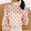 Fashion Women Blouse Long Sleeve Causal Chiffon Tops Elegant Polka Dot Pink Clothing 5325 50 210506