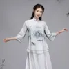 Этническая одежда летний китайский традиционный тан костюм высшие винтажные женщины шифоновые чернила печатающие градиент дзен рубашка фея фантазии блузка 31506