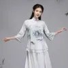 民族服夏中国の伝統的な唐スーツトップヴィンテージの女性シフォンインクプリントグラデーション禅シャツ妖精のファンシーブラウス31506