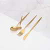 Lingeafey Matte Golden Cutlery Set 24Pcs Forks Knives Spoons Stainless Steel Home Kitchen Tableware Dinnerware 210928