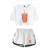 Nouveau Charli DAmelio Ice Coffee Splatter Femmes Deux Pièces Ensemble Shorts + joli T-shirt Sexy charli damelio merch Sport costume Fille X0522