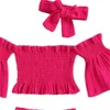 3 pz/set Bambini Insiemi di Vestiti di Estate Della Ragazza di Colore Solido Del Manicotto Del Chiarore Pantaloncini Giacca Fascia Dei Capelli Del Vestito Dei Bambini Vestiti Del Bambino Carino 25rz Q2