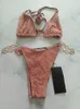 2023 Mujeres Bikini Verano Mujer Carta Impresiones Traje de baño Señora Sexy Moda Traje de baño Push Up Madura Abrigo Ropa de playa Sin espalda Halter Str2366