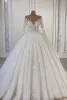 Sequins Wedding Applique Dresses Ball Gown Long Sleeves Custom Made Sweep Train Lace Up Back Jewel Neck Vestido De Novia