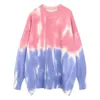 H.SA Korean Fashion Pink Sweater Tie Dye Jumper and Pullovers Patchwork Casual Knitwear Pull Jumpers Kawaii Christmas 210417