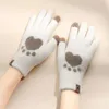 Women Heart Knitted Winter Gloves Imitation Mink Hair Autumn Warm Thick Gloves Cute Cat Paw Pattern Touchscreen Girls Gloves