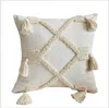 Coussin de coussin de coton de linge beige 30x50cm / 45x45cm Glands Coussin de broderie Home Decor Canapé Taie d'oreiller Taie d'oreiller 210401