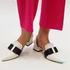 Designer Donna Décolleté con tacco basso Slip On Scarpe da ufficio a punta Scarpe da donna Summer Fashion Bow Sandali neri femminili