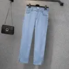 Jeans de mujer grandes 2021 Fat Sister otoño cintura alta Slim Fit elástico 9 puntos