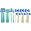 6 Set / 24 Pcs Coloré Couverts En Acier Inoxydable Vaisselle Couteau Fourchette Cuillère Dîner Vaisselle Bar Argenterie Cuisine Couverts 211108