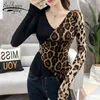 Shirts für Frauen Herbst Damen Tops Casual Leopard Langarm Frauen T-Shirts Elegante Büro Dame V-ausschnitt Top Weibliche 6241 210401