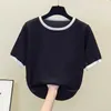 L-4XL plus size women Summer thin basic sweater pullover short Sleeve o neck loose casual Oversized sweaters jumper 210604