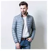 Nueva chaqueta de plumón para hombre, abrigo de plumón de pato blanco fino y ligero para hombre, cuello levantado delgado, prendas de vestir cálidas de Color sólido para hombre, Tops 6XL G1108