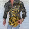 Men's Casual Shirts Punk Style Silk Satin Golden Butterfly Printing Lapel Male Slim Fit Long Sleeve Flower Party Shirt Tops267O