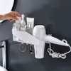 Multifunction Bathroom Shelf Shampoo Hair Dryer Storage Rack Punch-free Bath Towel Holder Household Accessories 210423