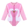 Baohulu enfant en bas âge bébé fille maillots de bain à manches longues dessin animé cygne enfants maillot de bain une pièce enfants maillot de bain été