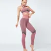 Yoga kıyafeti seksi dikişsiz 2 adet set kadınlar spor salonu egzersiz kıyafetleri spor sutyen fitness mahsulü üst ve çizgili buleggings