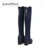 Sophitina 편안한 둥근 발가락 부츠 고품질 아이 스웨이드 웨지 패션 지퍼 솔리드 신발 수제 여성 부츠 SC435 210513