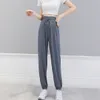 Ice tow ankle pants women's plus size summer thin casual sports pants loose and thin wide-leg draping harem pants X0723