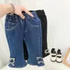 Dżinsy Dziewczynki Zimowe Plus Velvet Dżinsowe Spodnie Spodnie Boot Cut Pant Children Dzieci