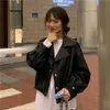 Stretwear Kurtka Skóra Kobieta Jesień Korea Ins Harajuku Vintage Solidna Moda Luźny Krótki Z Długim Rękawem Dorywczo Damskie 210608