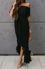 Women Dress Slash Neck Asymmetry Drawstring Bandage Black White Green Plus Size Off Shoulder Summer Dresses 210513