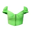 Sexig Solid V Neck Corset Crop Top Women Fashion Ruffles Zipper Summer 2022 Beachwear Casual Backless Tops Mujer Women's T-shirt