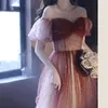 女性の妖精の長いa-lineチュールイ​​ブニングドレスラグジュアリーブルゴーニュのスパンコールは、ベスティドエスニック服のためのプロムフォーマルガウンをビーズしています