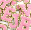Mescolare il tessuto in ciniglia color oro con glitter lettere toppe ricamo asciugamano arcobaleno grinta alfabeto ferro su adesivo adorabile nome JJB14456