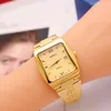 No fade 24K gold plated brass band couple men's square quartz steel women's watch waterproof Valentine's Day gift