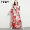 VKBN Silk Women Dress Up Casual Stampa floreale Tre quarti Plus Size Abiti da donna lunghi da festa allentati Donna 210507