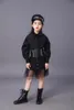 Kleding sets, kinderen zwart pak meisje model competitie t fase mode show jurk prestaties, jurk riem hoed glazen staart, 5-delige