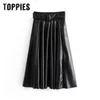 Noir Pu cuir jupes hiver femme a-ligne ceinture taille haute longue Fadas dames Streetwear 210421