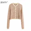 Zevity New Womenファッションoネックパッチワーク編み物セーターコート女性長袖ダイヤモンドブレストコートカジュアルシックトップスCT580 210419