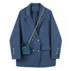 Donna primavera e autunno manica lunga sciolto blu doppio petto giacca stile britannico retrò giacca donna blazer ZT773 210427