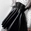 Suchcute Dames Rokken Gothic Harajuku Bandage Faux Lederen Koreaanse Mode Zwart Mini Geplooid Zomer PUT PU Saias 210619